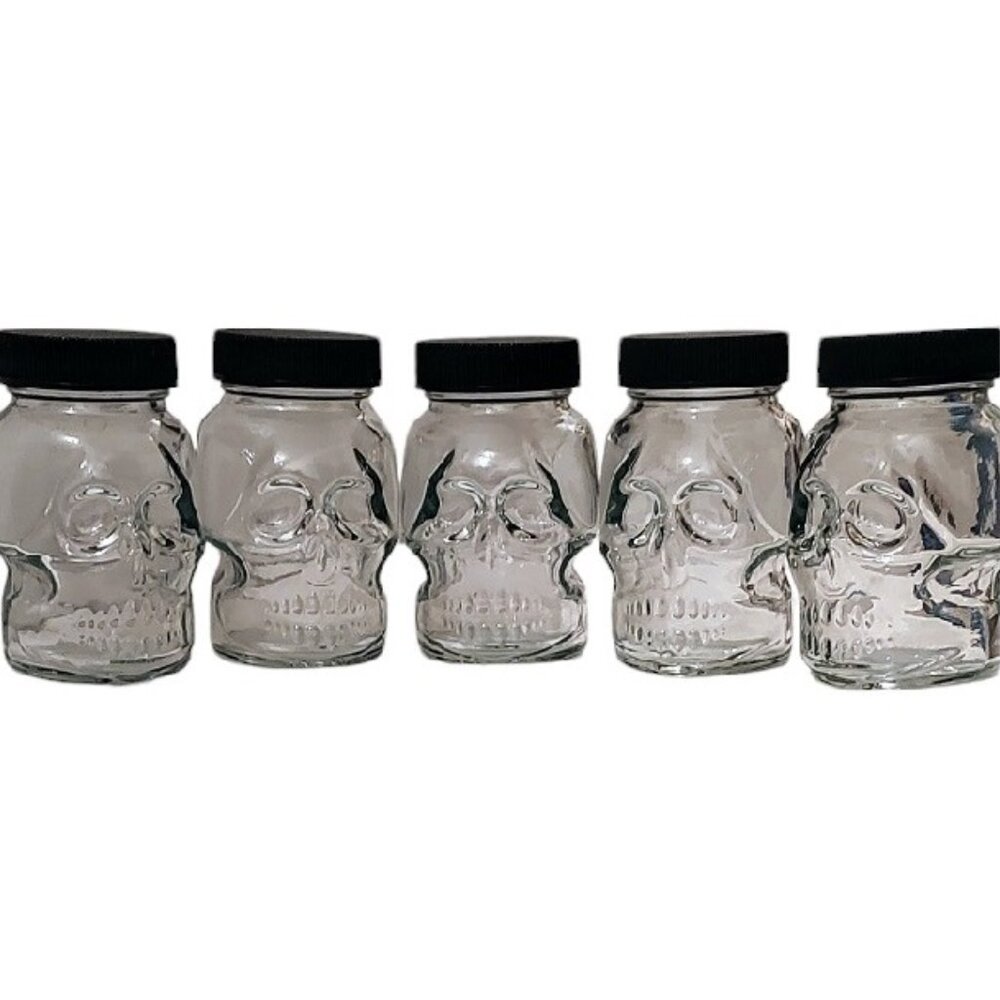 5 Skull Jars with Lids 4.5 oz Clear Glass - Picture 2 of 7